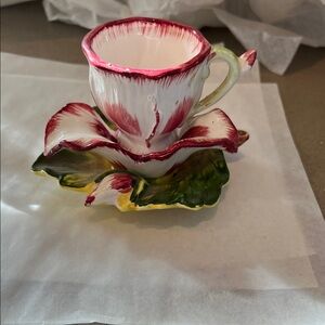 Floral Ceramic Teacup and Saucer Set Vintage CM Chadwick Japan